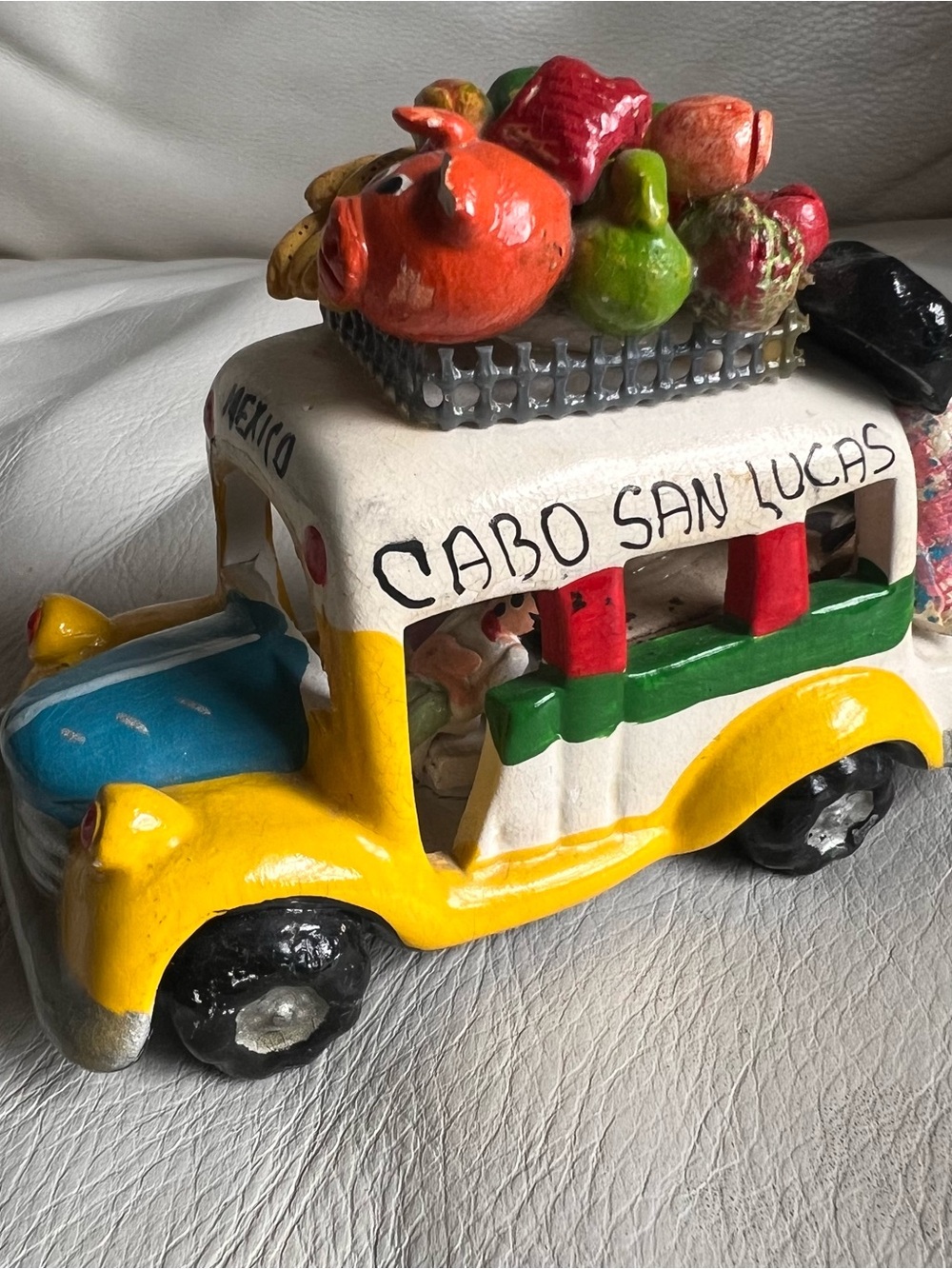 Mexican Colorful Pottery Clay Handmade Bus Folk Art People